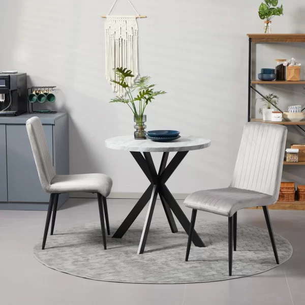 Set of 2 Padded and Space-Saving Kitchen Chairs with Steel Legs, 43x58x90 cm, Grey and Black - Image 2