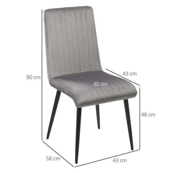 Set of 2 Padded and Space-Saving Kitchen Chairs with Steel Legs, 43x58x90 cm, Grey and Black - Image 3