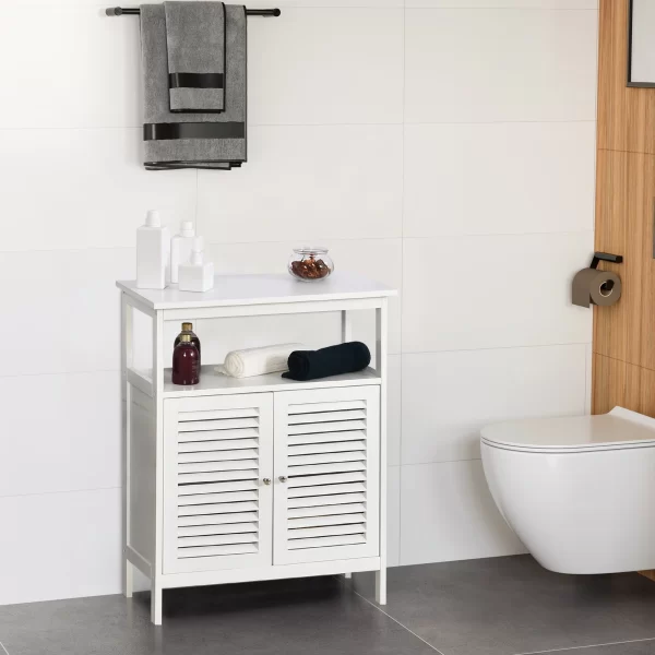 Kleankin Waterproof bathing cabinet with 2 shelves and white MDF locker - Image 2