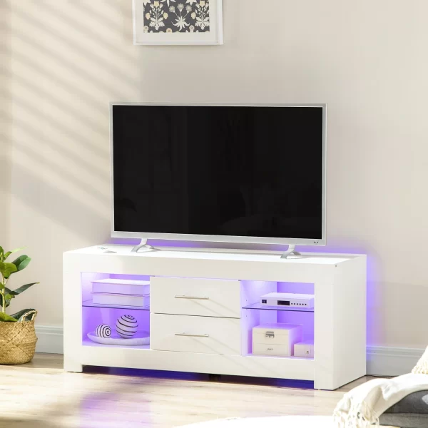 Mobile 55 "TV door with 12 -colored LED lights and remote control, wood and glass 120x40x50cm, white - Image 2