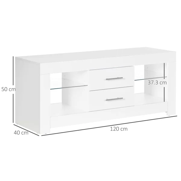 Mobile 55 "TV door with 12 -colored LED lights and remote control, wood and glass 120x40x50cm, white - Image 3