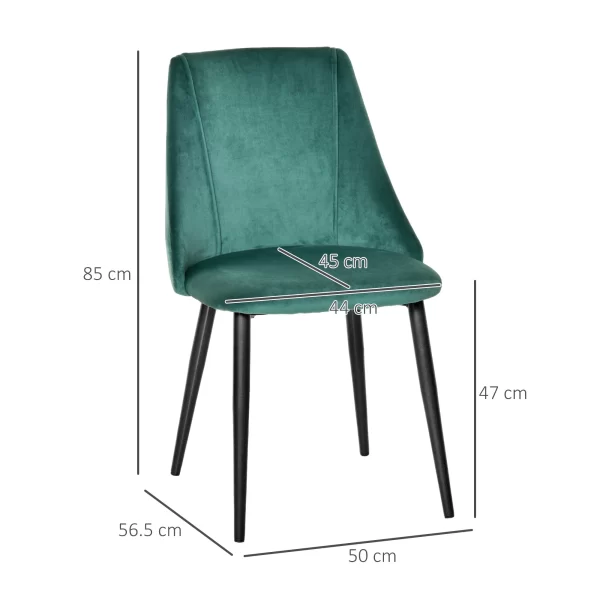 Set of 2 Modern Upholstered Dining Chairs with Upholstery and Backrest, Iron Legs for Kitchen, Living Room or Lounge in Modern Style, Green and Black, 50x56 - Image 3
