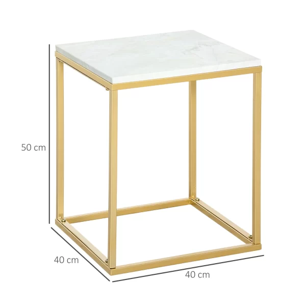 Coffee Table with Marble Effect Surface 40x40x50cm, Gold base | Outsunny - Image 3