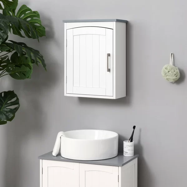 Kleankin Bathroom Wall Mobile at one door with adjustable shelf, 41x18.5x52cm, white and Grey - Image 2