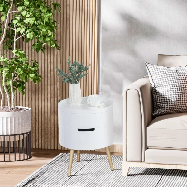 Round coffee table with rotation opening and removable white wood tray - Image 2