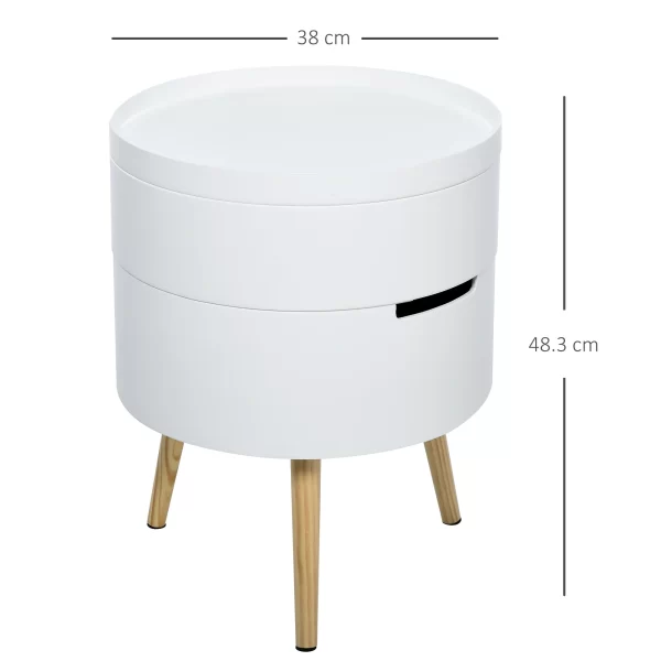 Round coffee table with rotation opening and removable white wood tray - Image 3