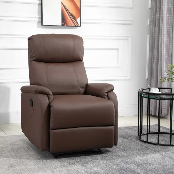 Manual Relax Chair with 145° Reclining Backrest and Footrest in Brown PU Leather, 76x91x106cm - Image 2
