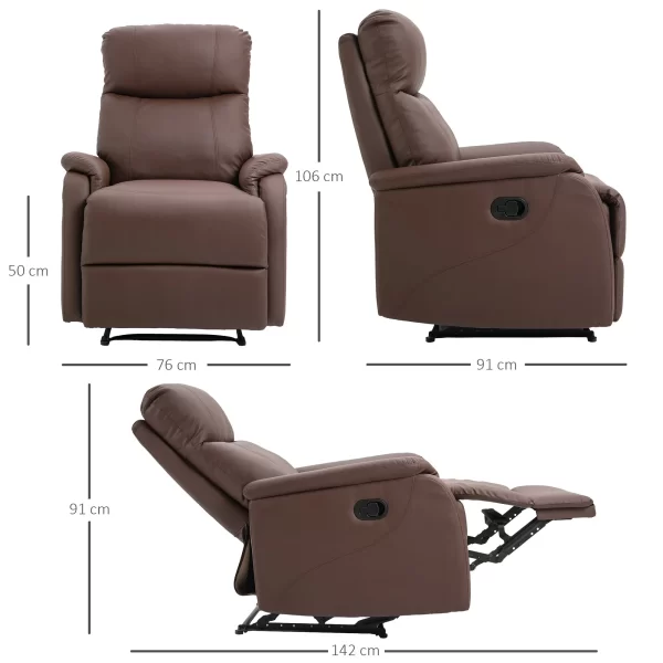 Manual Relax Chair with 145° Reclining Backrest and Footrest in Brown PU Leather, 76x91x106cm - Image 3