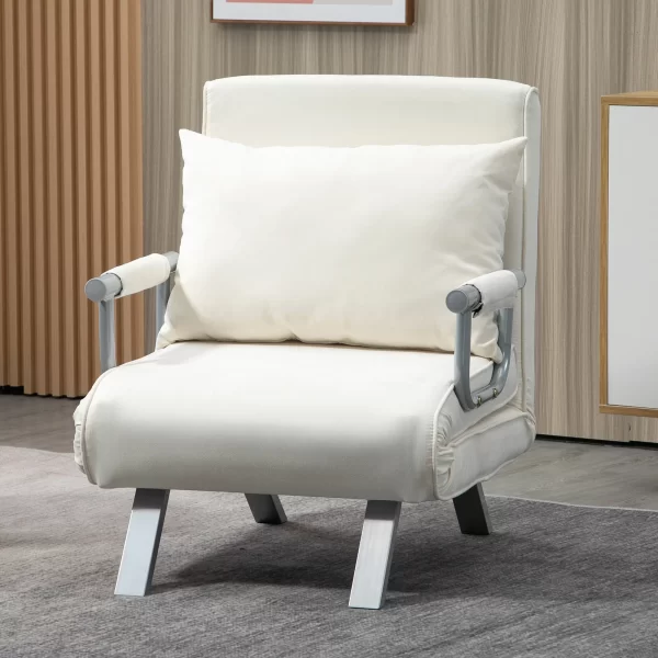 Armchair 2 in 1 Sofa Bed with 5-Position Reclining Backrest, 65×69×82cm, Beige - Image 2