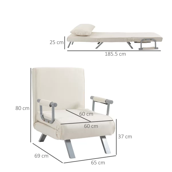 Armchair 2 in 1 Sofa Bed with 5-Position Reclining Backrest, 65×69×82cm, Beige - Image 3
