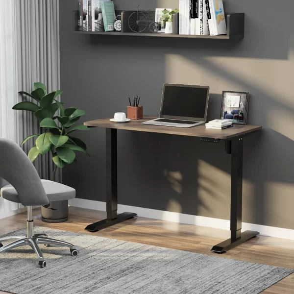Height Lifting Desk with Anti-Collision Design, Electric Adjustment PC Desk, Black Metal Teak Wood - Image 2