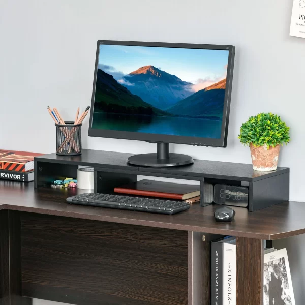 MDF monitor support with length and angle adjustable laptop, PC, printers and TV, 80-117x23.5x10cm, black - Image 2