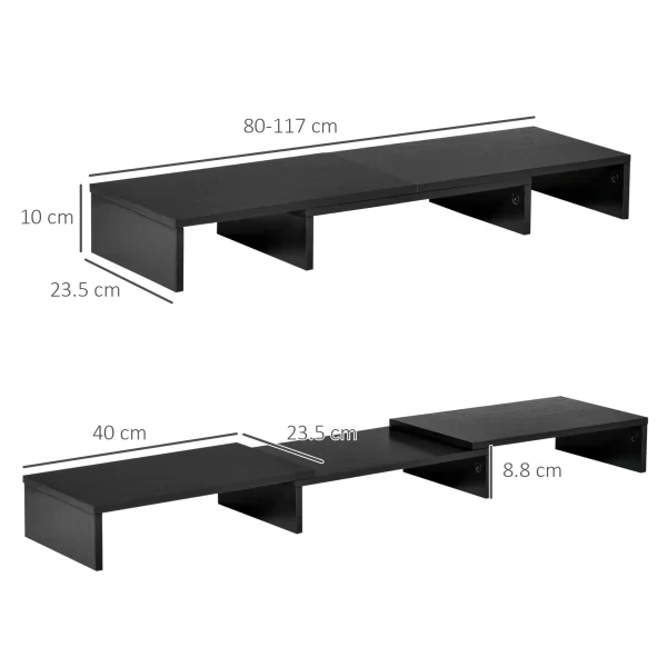 MDF monitor support with length and angle adjustable laptop, PC, printers and TV, 80-117x23.5x10cm, black - Image 3