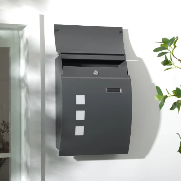 Curved Steel Mailbox with 3 Slots and 2 Security Keys 45x10x32 cm, Grey - Image 2