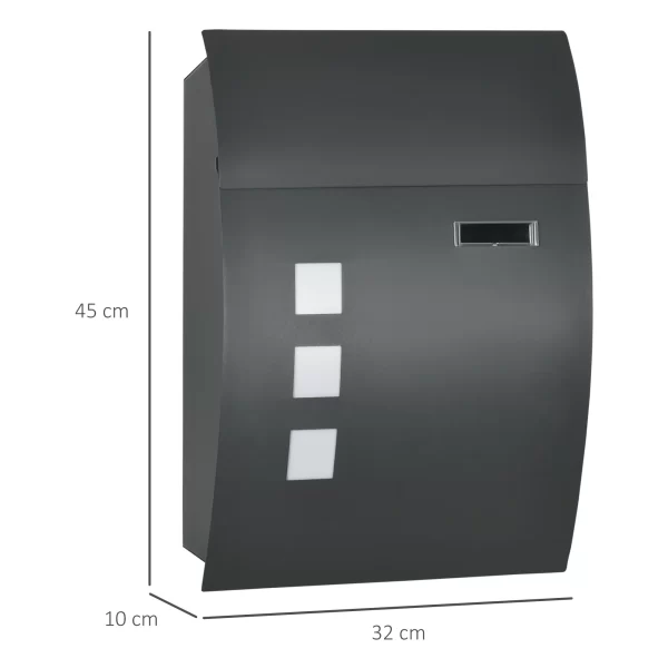 Curved Steel Mailbox with 3 Slots and 2 Security Keys 45x10x32 cm, Grey - Image 3