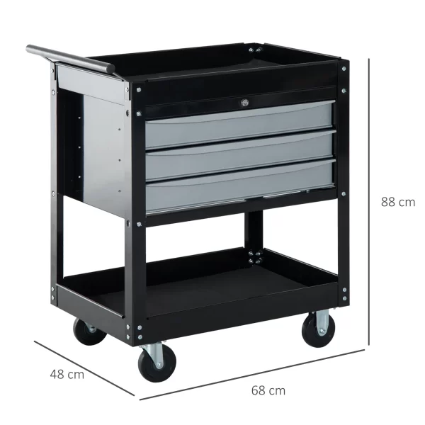 Black Professional Mechanic Garage Trolley with drawers | 68 x 46 x 88cm - Image 3