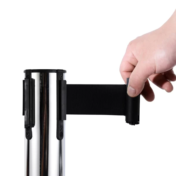 Silver Retractable Bollards | with black ribbon of 2m in Stainless Steel and Nylon | ф32x90cm - Image 2