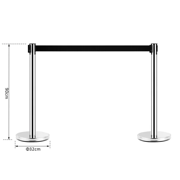 Silver Retractable Bollards | with black ribbon of 2m in Stainless Steel and Nylon | ф32x90cm - Image 3