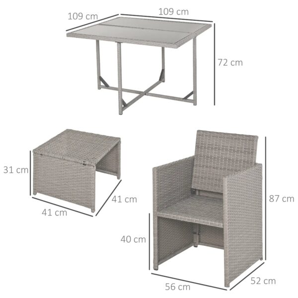 GEMINI | Outdoor Garden Furniture Set Table with 4 Chairs 4 Footrests 9pcs Rattan Grey - Image 2