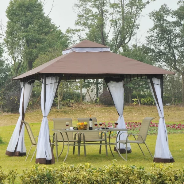 HAZEL | 3x3m Garden Gazebo with Mosquito Net, 2-Tier Roof and Brown Metal Frame - Image 2