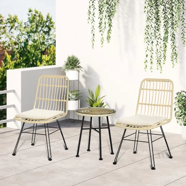 Rattan 3 Pieces Garden Furniture Set with Table and Chairs | Outsunny - Image 2