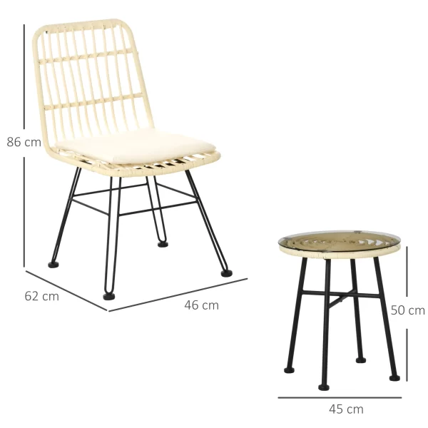 Rattan 3 Pieces Garden Furniture Set with Table and Chairs | Outsunny - Image 3