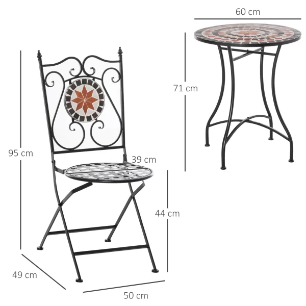 Outsunny garden furniture set 3 pieces with 2 folding chairs and 1 table, in metal and ceramic - Image 3