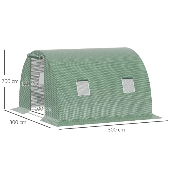 Outsunny 3x3x2m Outdoor Tunnel Greenhouse with PE Cover, Zippered Door and 4 Windows, Green - Image 3