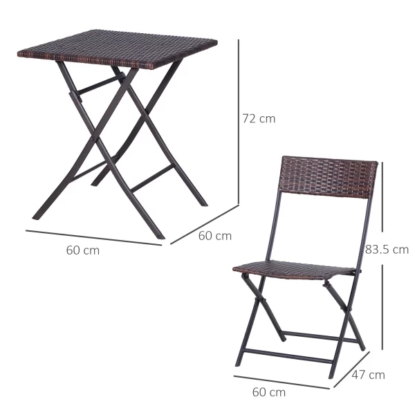 Outsunny garden furniture in rattan set 1 table and 2 garden chairs folding 3pz brown - Image 3