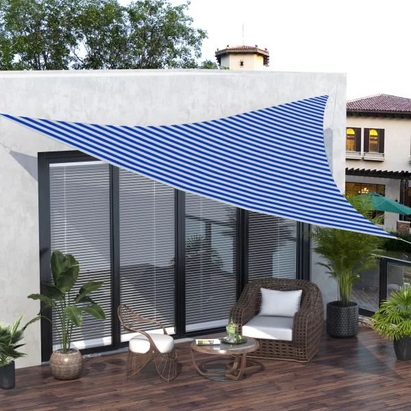 Outsunny Sole Sailing Triangular Shadows 5x5x5m Anti-UV and breathable HDPE, White and Blue - Image 2