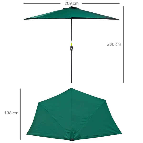 Outsunny semicircular umbrella waterproof UV Green Protection 269 x 138 x 236cm - Image 3