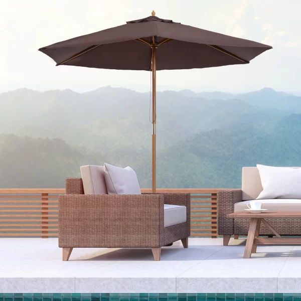 Outsunny garden umbrella and wooden terrace in polyester 2.5x2.3m brown - Image 2