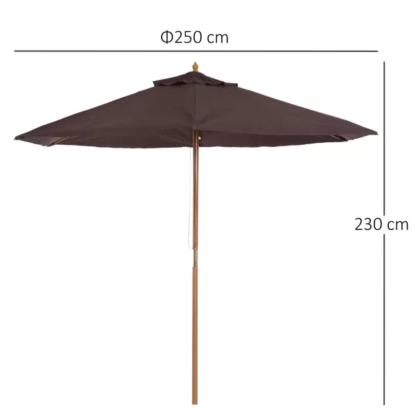 Outsunny garden umbrella and wooden terrace in polyester 2.5x2.3m brown - Image 3