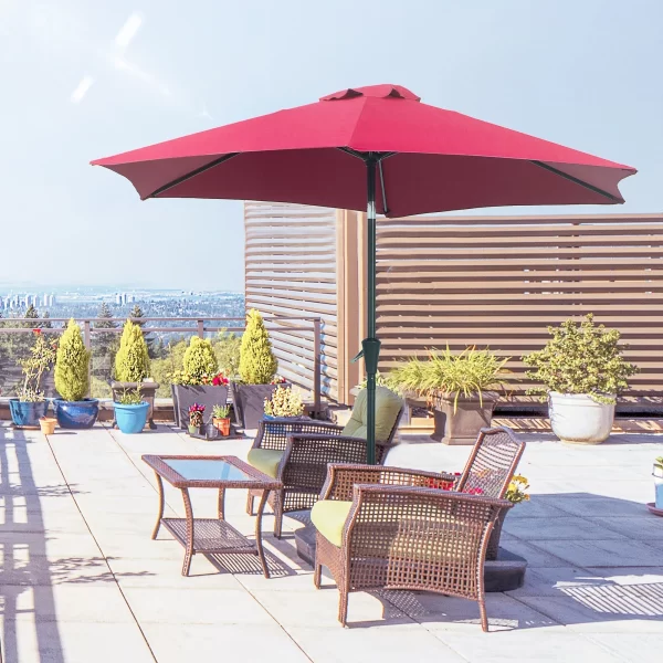 Outsunny inclinable garden umbrella, crank opening, φ2.7x2.35m dark red - Image 2