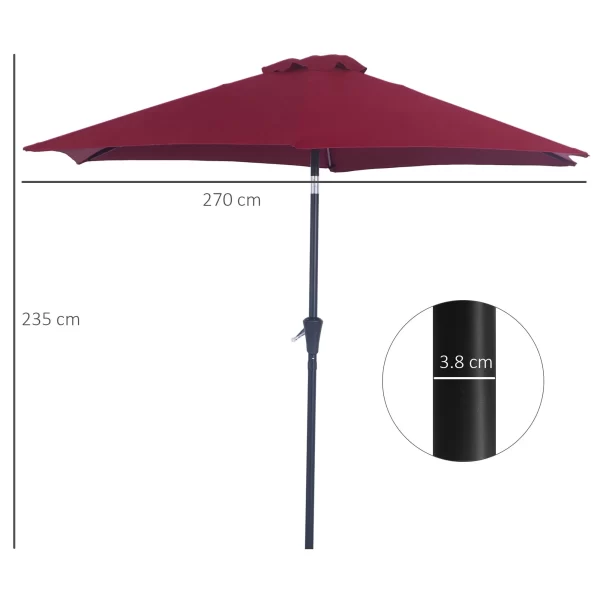 Outsunny inclinable garden umbrella, crank opening, φ2.7x2.35m dark red - Image 3
