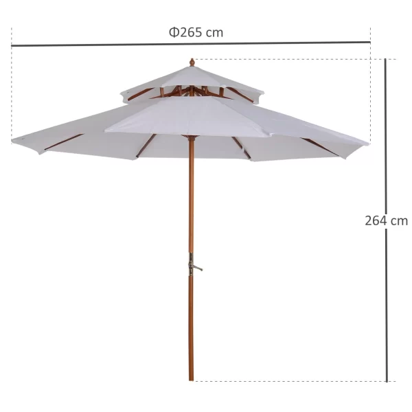 Outsunny garden umbrella wooden terrace with double waterproof roof, cream, φ2.7 × 2.6m - Image 3