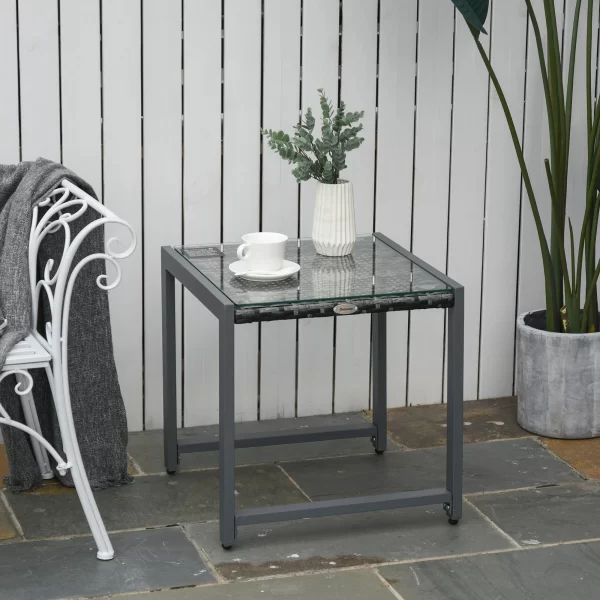 Garden Coffee Table with Tempered Glass Top in Rattan Aluminum | Outsunny - Image 2