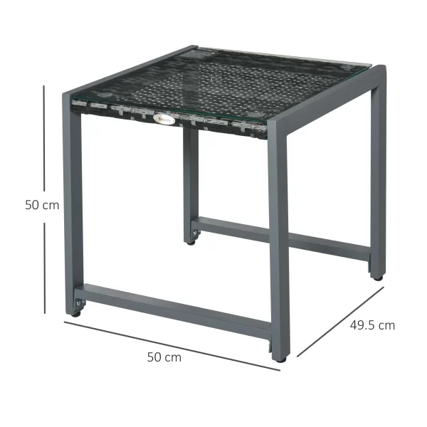 Garden Coffee Table with Tempered Glass Top in Rattan Aluminum | Outsunny - Image 3