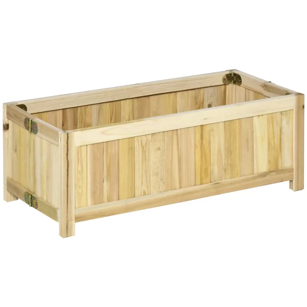 Foldable Outdoor Wooden Planter with Drainage Base, 70x30x25cm - Image 2