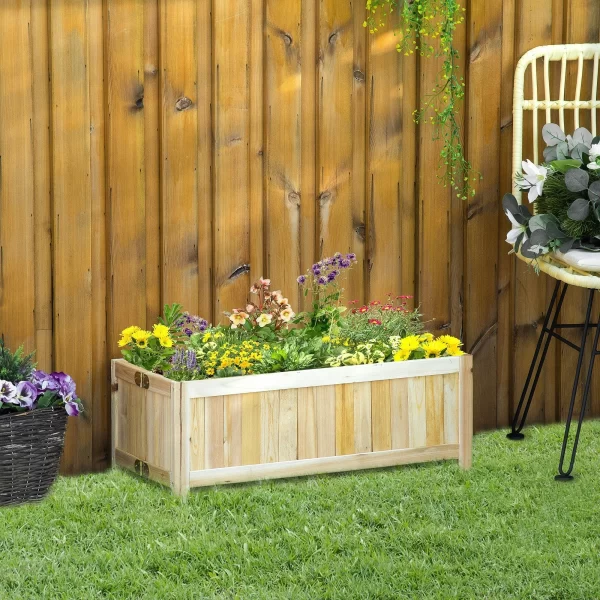 Foldable Outdoor Wooden Planter with Drainage Base, 70x30x25cm - Image 3