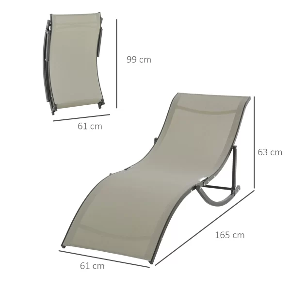 Outsunny set 2 folding garden deckchair, aluminum and textilene sunbread, 61x165x63cm - Image 3