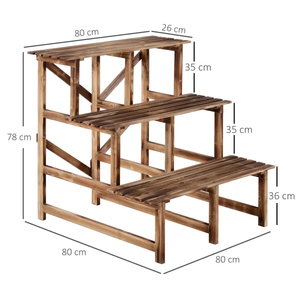 Outsunny Scaletta Fioriera Garden holder with 3 fir wood shelves, 80x80x80cm - Image 3