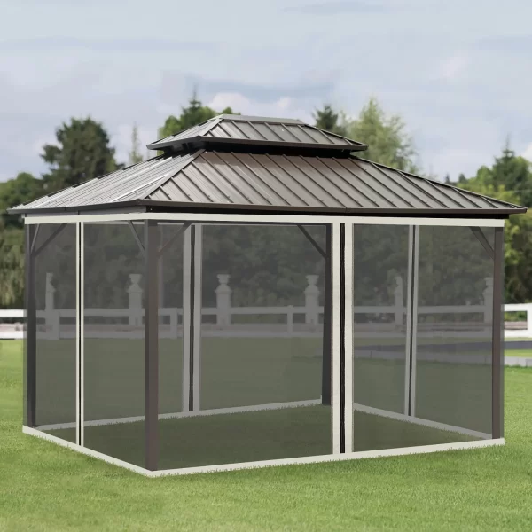 Outsunny Gazebo mosquitoes universal spare spare curtains with hinges, 335x207cm - black and beige - Image 2