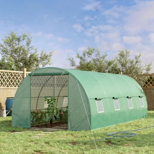 Outsunny greenhouse for agricultural plants with outdoor tunnel in steel and pe with 8 windows 5.9 x 3 x 2m green - Image 2