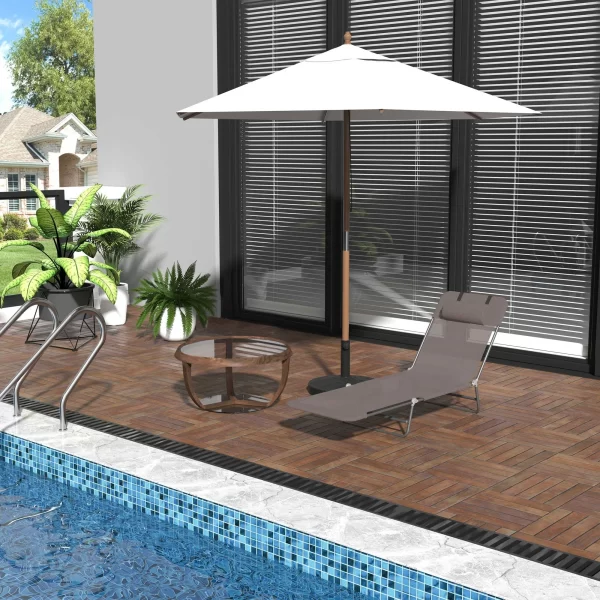 Outsunny folding sun bed with reclining back and pillow, 182x56x24.5 cm, brown and silver - Image 2