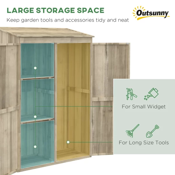 Outsunny garden house in fir wood with 2 doors and shelves, 120x57x183cm, natural - Image 3