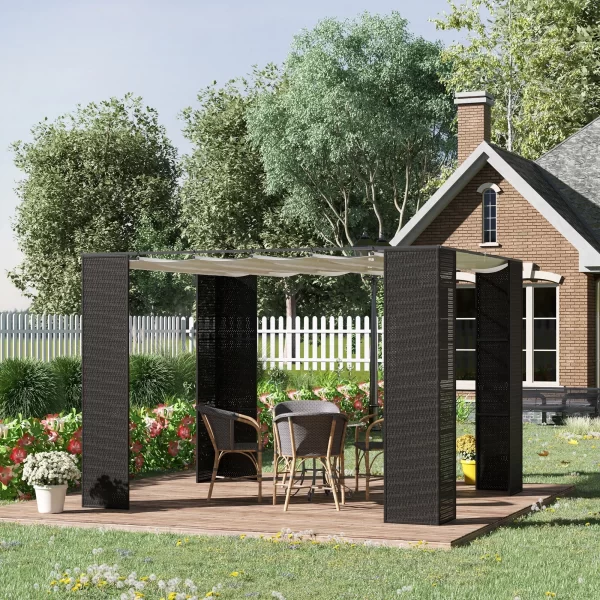 LEONA | Garden Pergola with sliding curtain, metal structure and rattan effect | 2,98x2.98x2m - Image 2