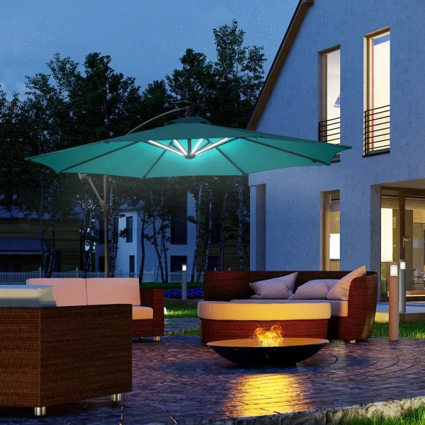 Outsunny arm umbrella with crank and 8 solar energy LED strips - Image 2
