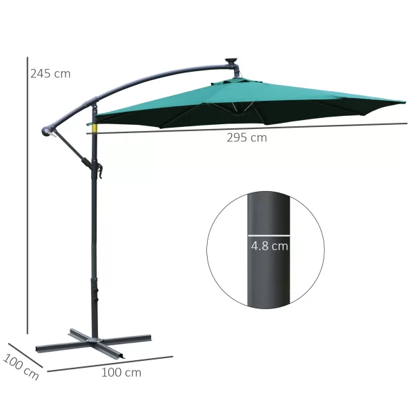 Outsunny arm umbrella with crank and 8 solar energy LED strips - Image 3