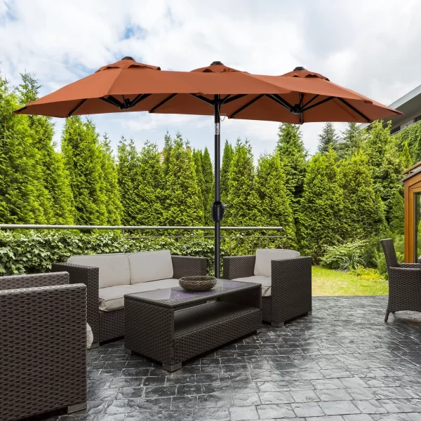 Outsunny Umbrella Garden inclinable garden with crank opening, 285x147x227cm, red - Image 2